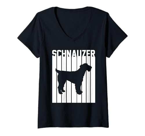 Damen Hund Schnauzer T-Shirt mit V-Ausschnitt Damen Hund Schnauzer T-Shirt mit V-Ausschnitt von Hunderasse Schnauzer