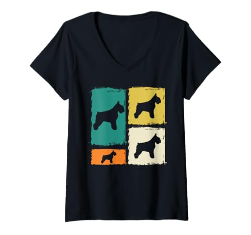 Damen Hund Schnauzer T-Shirt mit V-Ausschnitt Damen Hund Schnauzer T-Shirt mit V-Ausschnitt von Hunderasse Schnauzer
