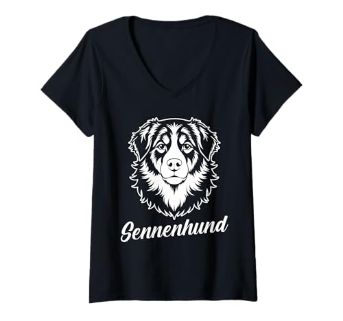 Damen Hund Sennenhund T-Shirt mit V-Ausschnitt Damen Hund Sennenhund T-Shirt mit V-Ausschnitt von Hunderasse Sennenhund