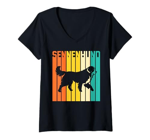 Damen Hund Sennenhund T-Shirt mit V-Ausschnitt Damen Hund Sennenhund T-Shirt mit V-Ausschnitt von Hunderasse Sennenhund