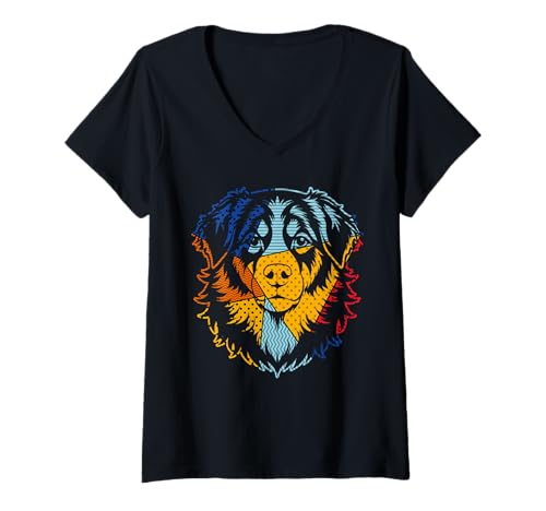 Damen Hund Sennenhund T-Shirt mit V-Ausschnitt Damen Hund Sennenhund T-Shirt mit V-Ausschnitt von Hunderasse Sennenhund