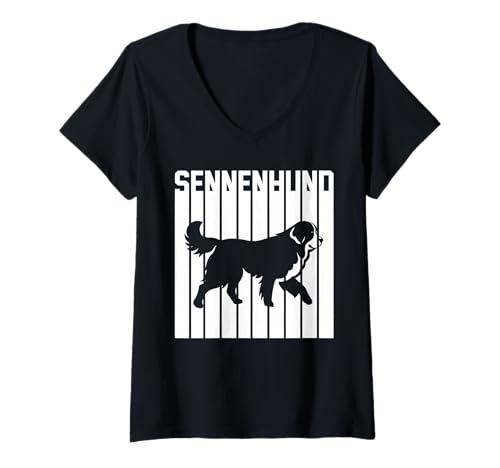 Damen Hund Sennenhund T-Shirt mit V-Ausschnitt Damen Hund Sennenhund T-Shirt mit V-Ausschnitt von Hunderasse Sennenhund