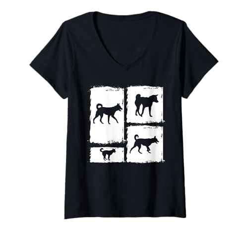 Damen Hund Shiba Inu T-Shirt mit V-Ausschnitt Damen Hund Shiba Inu T-Shirt mit V-Ausschnitt von Hunderasse Shiba Inu