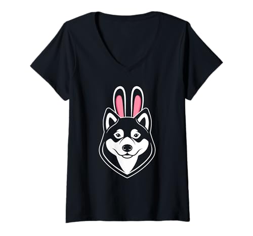 Damen Hund Shiba Inu T-Shirt mit V-Ausschnitt Damen Hund Shiba Inu T-Shirt mit V-Ausschnitt von Hunderasse Shiba Inu