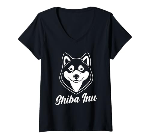 Damen Hund Shiba Inu T-Shirt mit V-Ausschnitt Damen Hund Shiba Inu T-Shirt mit V-Ausschnitt von Hunderasse Shiba Inu