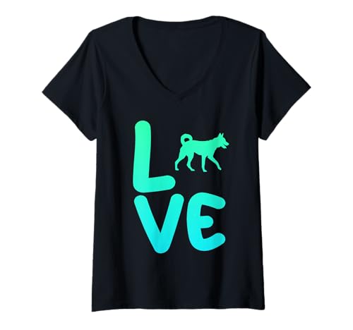 Damen Hund Shiba Inu T-Shirt mit V-Ausschnitt Damen Hund Shiba Inu T-Shirt mit V-Ausschnitt von Hunderasse Shiba Inu