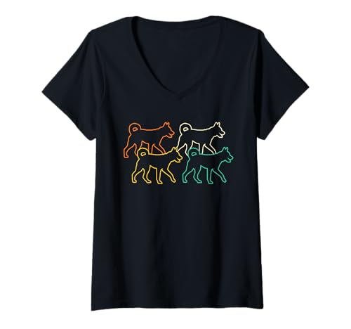 Damen Hund Shiba Inu T-Shirt mit V-Ausschnitt Damen Hund Shiba Inu T-Shirt mit V-Ausschnitt von Hunderasse Shiba Inu