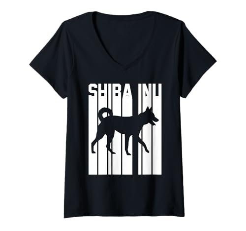 Damen Hund Shiba Inu T-Shirt mit V-Ausschnitt Damen Hund Shiba Inu T-Shirt mit V-Ausschnitt von Hunderasse Shiba Inu