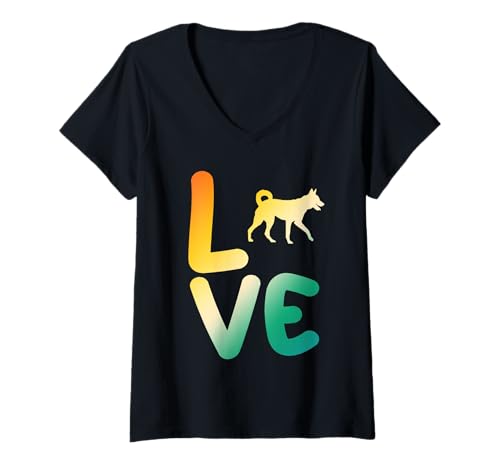 Damen Hund Shiba Inu T-Shirt mit V-Ausschnitt Damen Hund Shiba Inu T-Shirt mit V-Ausschnitt von Hunderasse Shiba Inu