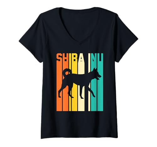Damen Hund Shiba Inu T-Shirt mit V-Ausschnitt Damen Hund Shiba Inu T-Shirt mit V-Ausschnitt von Hunderasse Shiba Inu