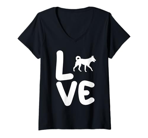 Damen Hund Shiba Inu T-Shirt mit V-Ausschnitt Damen Hund Shiba Inu T-Shirt mit V-Ausschnitt von Hunderasse Shiba Inu