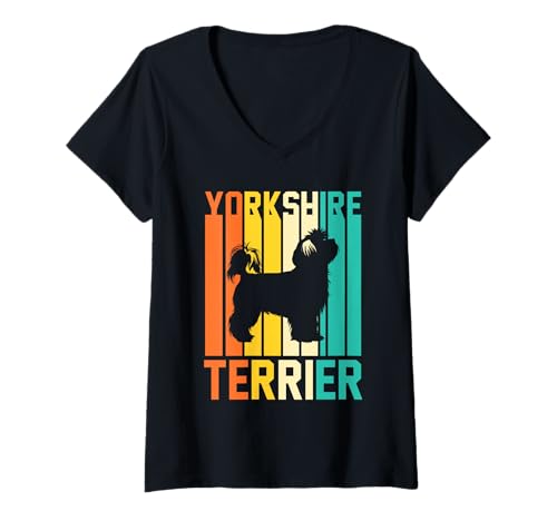 Damen Hund Yorkshire Terrier T-Shirt mit V-Ausschnitt Damen Hund Yorkshire Terrier T-Shirt mit V-Ausschnitt von Hunderasse Yorkshire Terrier