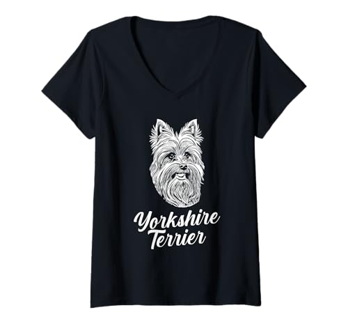 Damen Hund Yorkshire Terrier T-Shirt mit V-Ausschnitt Damen Hund Yorkshire Terrier T-Shirt mit V-Ausschnitt von Hunderasse Yorkshire Terrier