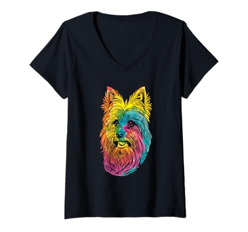 Damen Hund Yorkshire Terrier T-Shirt mit V-Ausschnitt Damen Hund Yorkshire Terrier T-Shirt mit V-Ausschnitt von Hunderasse Yorkshire Terrier