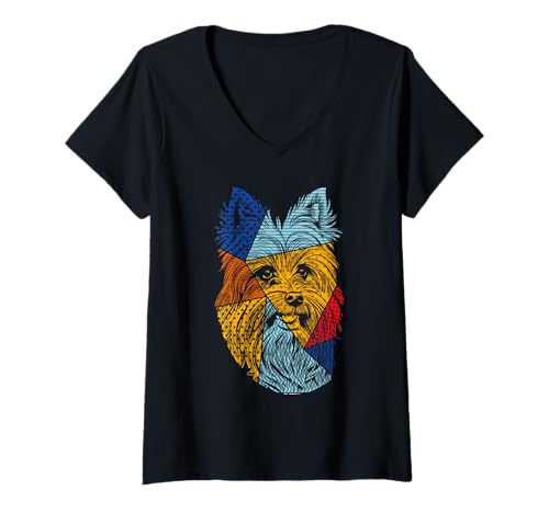 Damen Hund Yorkshire Terrier T-Shirt mit V-Ausschnitt Damen Hund Yorkshire Terrier T-Shirt mit V-Ausschnitt von Hunderasse Yorkshire Terrier