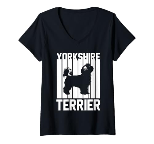 Damen Hund Yorkshire Terrier T-Shirt mit V-Ausschnitt Damen Hund Yorkshire Terrier T-Shirt mit V-Ausschnitt von Hunderasse Yorkshire Terrier