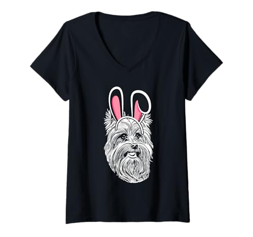 Damen Hund Yorkshire Terrier T-Shirt mit V-Ausschnitt Damen Hund Yorkshire Terrier T-Shirt mit V-Ausschnitt von Hunderasse Yorkshire Terrier
