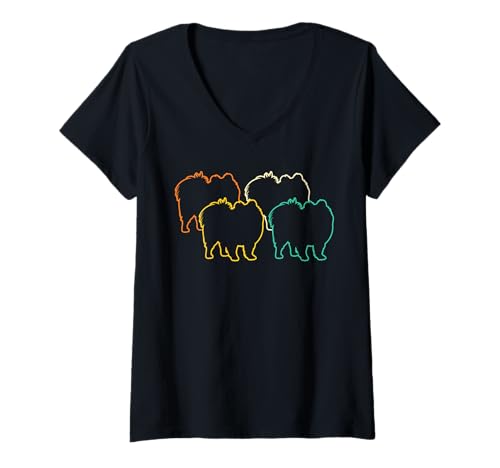 Damen Hund Zwergspitz T-Shirt mit V-Ausschnitt Damen Hund Zwergspitz T-Shirt mit V-Ausschnitt von Hunderasse Zwergspitz