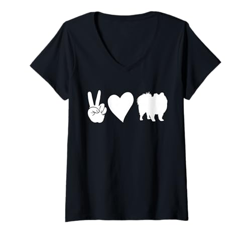 Damen Hund Zwergspitz T-Shirt mit V-Ausschnitt Damen Hund Zwergspitz T-Shirt mit V-Ausschnitt von Hunderasse Zwergspitz
