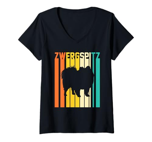 Damen Hund Zwergspitz T-Shirt mit V-Ausschnitt Damen Hund Zwergspitz T-Shirt mit V-Ausschnitt von Hunderasse Zwergspitz