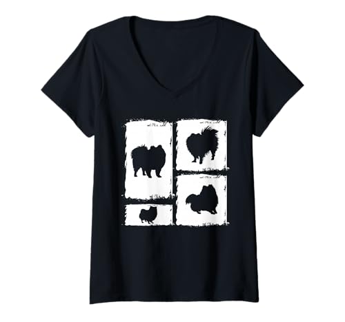 Damen Hund Zwergspitz T-Shirt mit V-Ausschnitt Damen Hund Zwergspitz T-Shirt mit V-Ausschnitt von Hunderasse Zwergspitz