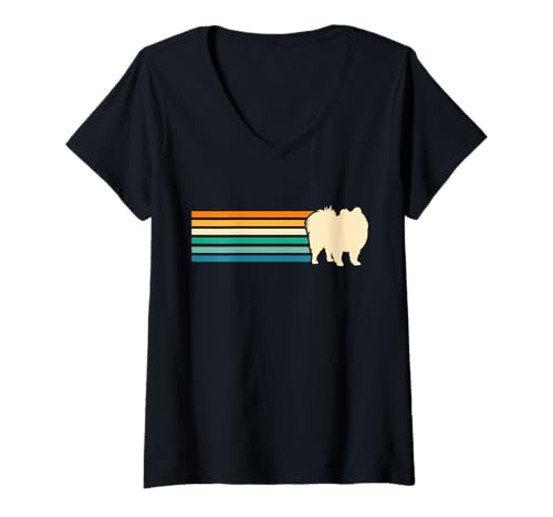 Damen Hund Zwergspitz T-Shirt mit V-Ausschnitt Damen Hund Zwergspitz T-Shirt mit V-Ausschnitt von Hunderasse Zwergspitz