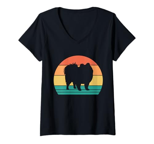 Damen Hund Zwergspitz T-Shirt mit V-Ausschnitt Damen Hund Zwergspitz T-Shirt mit V-Ausschnitt von Hunderasse Zwergspitz