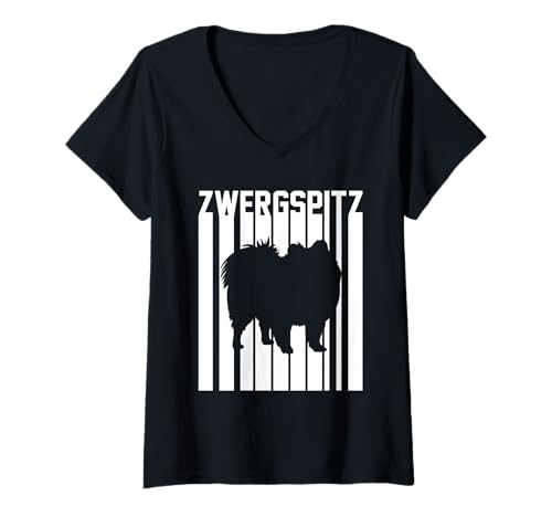 Damen Hund Zwergspitz T-Shirt mit V-Ausschnitt Damen Hund Zwergspitz T-Shirt mit V-Ausschnitt von Hunderasse Zwergspitz