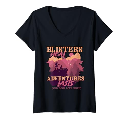 Damen Trail Dog Wanderhund Trekker T-Shirt mit V-Ausschnitt von Hundeschleppe Trekker Mantrailer Mantrailing