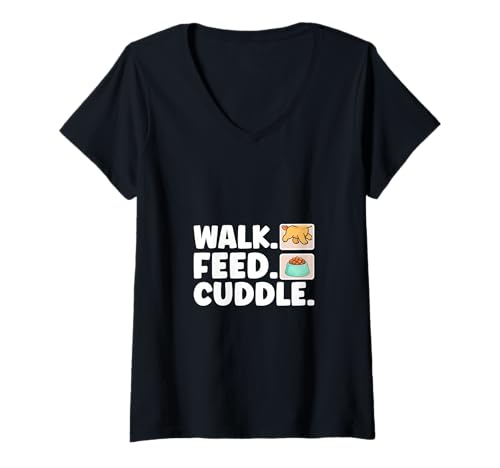 Damen Hundesitter Routine - Walk Feed Cuddle T-Shirt mit V-Ausschnitt Damen Hundesitter Routine - Walk Feed Cuddle T-Shirt mit V-Ausschnitt von Hundesitter Spruch Designs