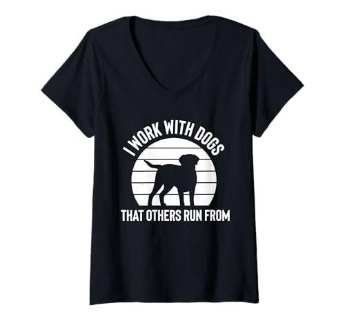 Damen I Work With Dogs That Others Run From Dog Trainer T-Shirt mit V-Ausschnitt von Hundetrainer Hundeschule Design Idee