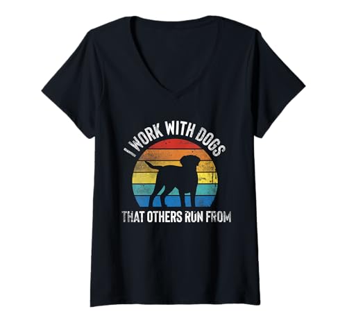 Damen I Work With Dogs That Others Run From Dog Trainer T-Shirt mit V-Ausschnitt von Hundetrainer Hundeschule Design Idee