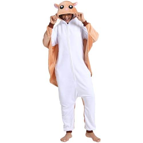 Hundredmore Unisex Erwachsene Tier Onesie Pyjama Herren Damen Flanell Halloween Cosplay Kostüm, Fliegendes Eichhörnchen, Large Hundredmore Unisex Erwachsene Tier Onesie Pyjama Herren Damen Flanell Halloween Cosplay Kostüm, Fliegendes Eichhörnchen, Large von Hundredmore