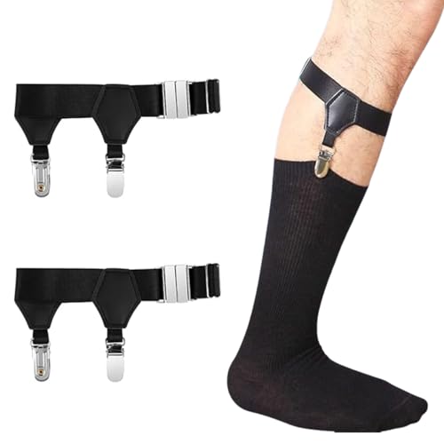 1 Paar Socken Strumpfbänder, Herren Socken Hosenträger,Strapssocken Aus Metall,Doppelte Clips Einstellbar Sockenhalter,Anti Rutsch Clip Strumpfhalter,Garter Verstellbare,Leder Bein Strumpfband von Hundredweat