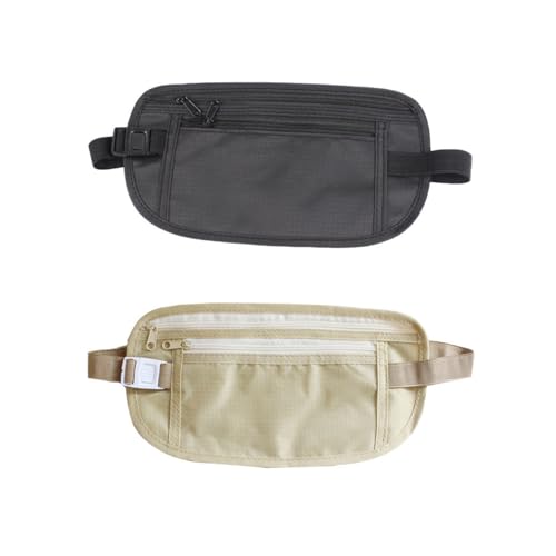 2 Stück Verdeckter Geldgürtel, Sport-Gürteltasche Geldgürtel für Damen und Herren, Bauchtasche Zum Reisen Flach mit RFID-Blocker Taillenbeutel für Reisepass, Geldbörse & Telefon Beige,Schwarz 2 Stück Verdeckter Geldgürtel, Sport-Gürteltasche Geldgürtel für Damen und Herren, Bauchtasche Zum Reisen Flach mit RFID-Blocker Taillenbeutel für Reisepass, Geldbörse & Telefon Beige,Schwarz von Hundredweat