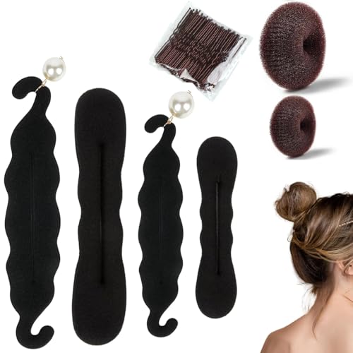 56 Stück Dutt Maker, Magischer Haarknoten,Hair Bun Maker Set,Magischer Haarknoten in Schwarz,Upgraded Haarhalter mit Perlenbrötchen,Donut Tools,50 U-Form Haarspange Haarnadel,Dutt-Form für Mädchen von Hundredweat