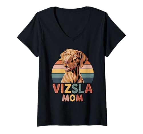 Damen Retro Vizsla Mom Magyar Hungarian Vizslas T-Shirt mit V-Ausschnitt Damen Retro Vizsla Mom Magyar Hungarian Vizslas T-Shirt mit V-Ausschnitt von Hungarian Vizsla Lover Gifts