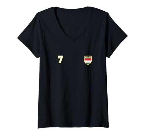 Damen Ungarn Nummer 7 Fußball Flagge Fußball # Sieben Ungarisch T-Shirt mit V-Ausschnitt Damen Ungarn Nummer 7 Fußball Flagge Fußball # Sieben Ungarisch T-Shirt mit V-Ausschnitt von Hungary National Pride Hungarian Tees