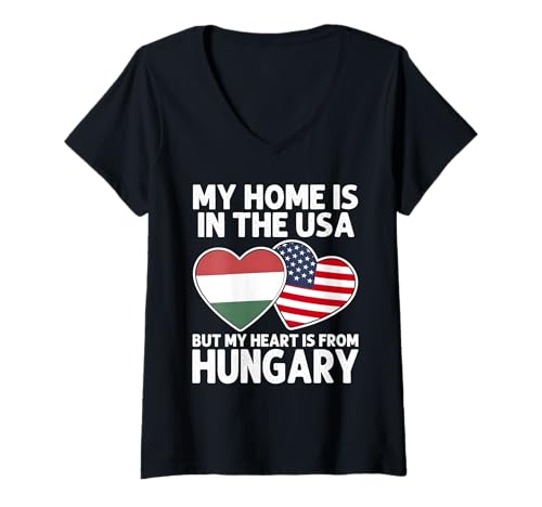 Damen My Home USA My Heart Ungarn Ungarische Amerikanische Stolz Flagge T-Shirt mit V-Ausschnitt Damen My Home USA My Heart Ungarn Ungarische Amerikanische Stolz Flagge T-Shirt mit V-Ausschnitt von Hungary Pride Flag Apparel