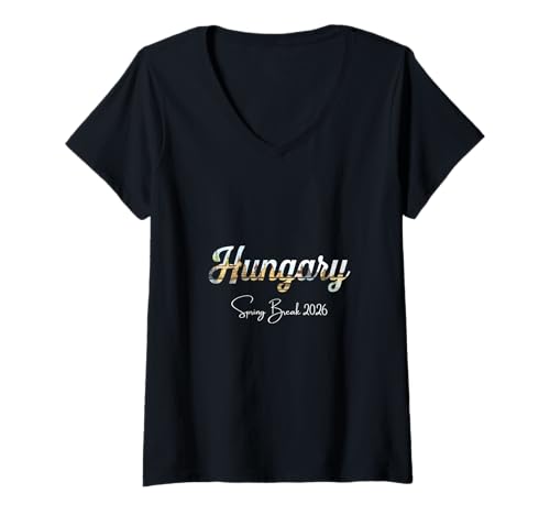 Damen Ungarn Spring Break 2026 Urlaubsreisen T-Shirt mit V-Ausschnitt von Hungary Spring Break Clothes T-Shirts