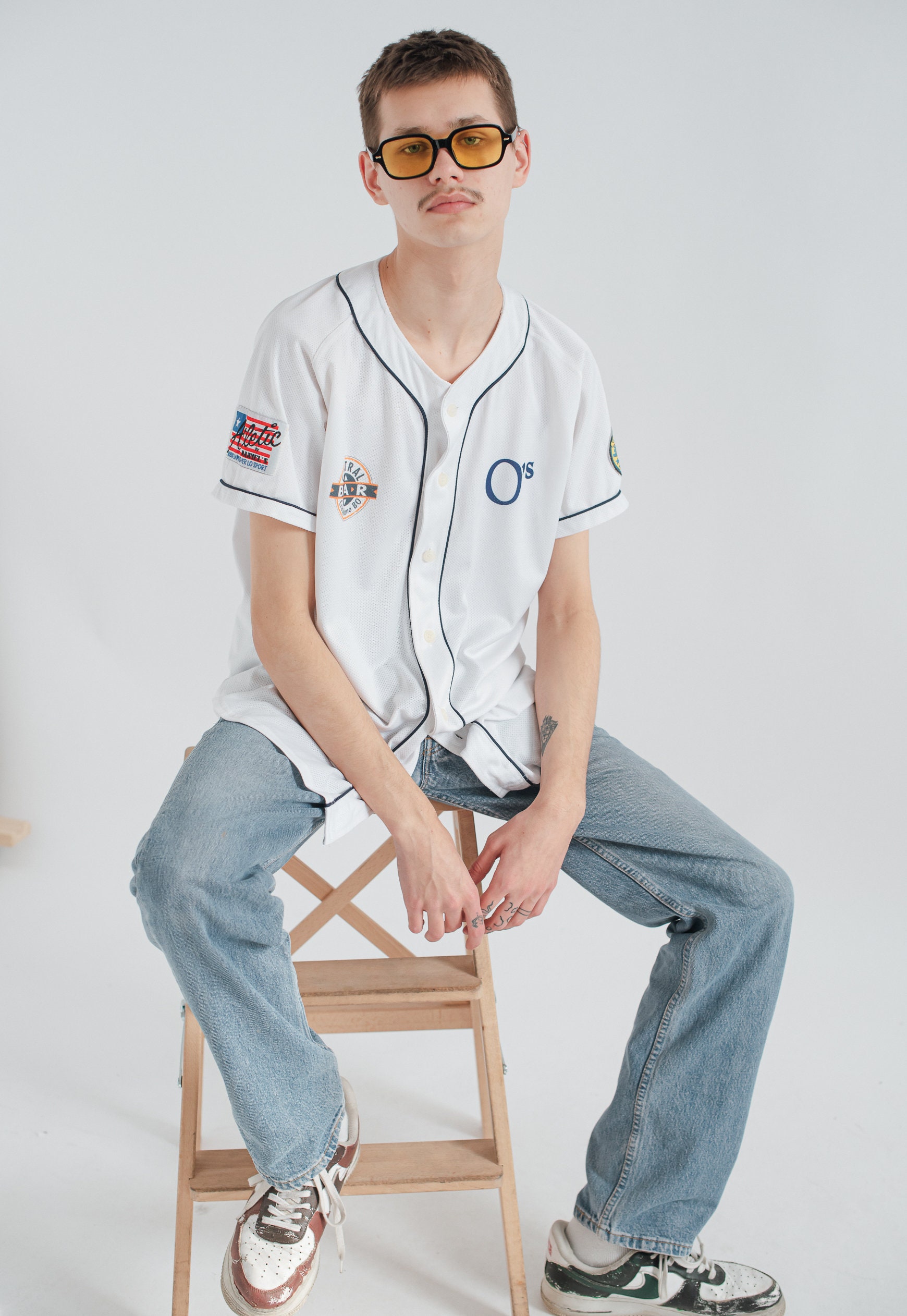 Vintage Boxy Fit Kurzarm Baseball Shirt in Weiß L von HungerVintage