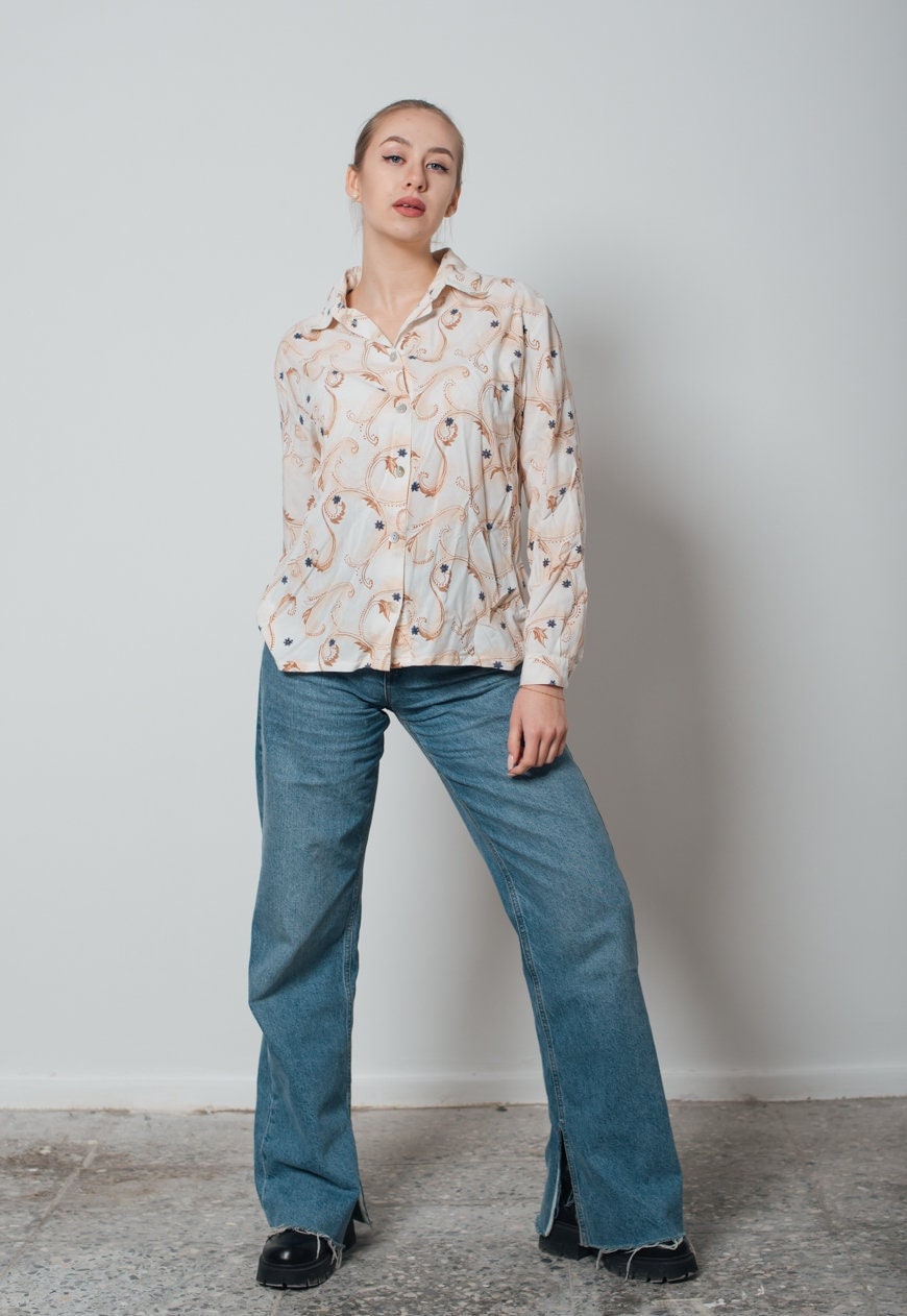 Vintage Langarm Floral Bedrucktes Damen Shirt in Pastell M von HungerVintage