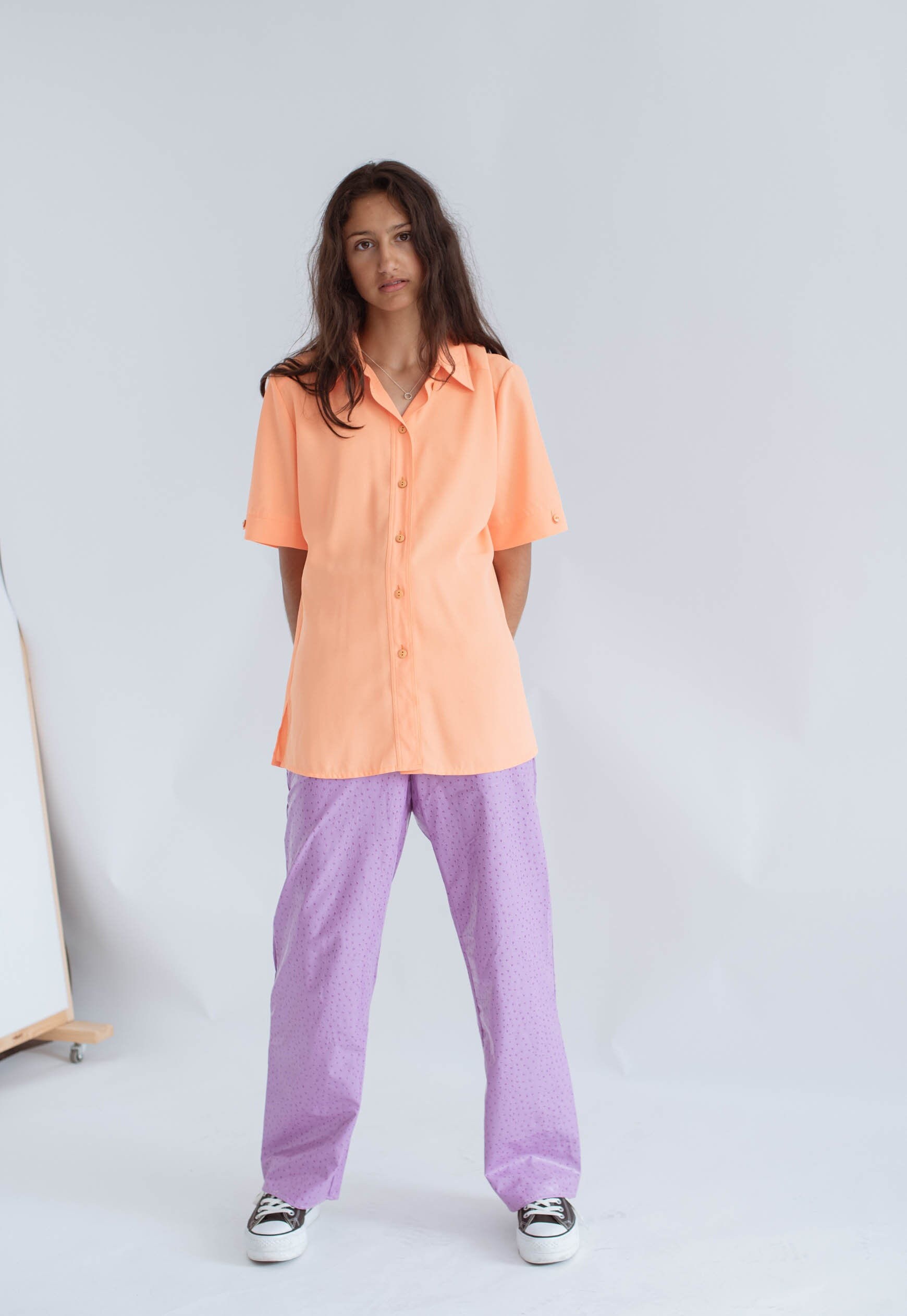 Vintage Minimal Relaxed Fit Kurzarm Bluse in Orange M von HungerVintage