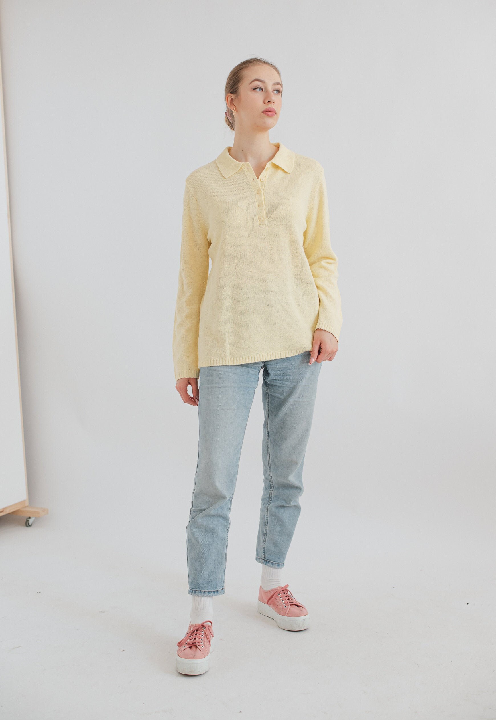 Vintage Y2K Chic Boxy Fit Strick Pullover in Pastell Gelb M von HungerVintage