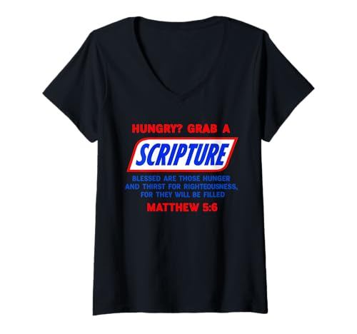 Damen Hungry? Grab A Scripture Bibelvers berühmter lustiger Spruch T-Shirt mit V-Ausschnitt Damen Hungry? Grab A Scripture Bibelvers berühmter lustiger Spruch T-Shirt mit V-Ausschnitt von Hungry? Grab A Scripture Bible Verse Saying Humor