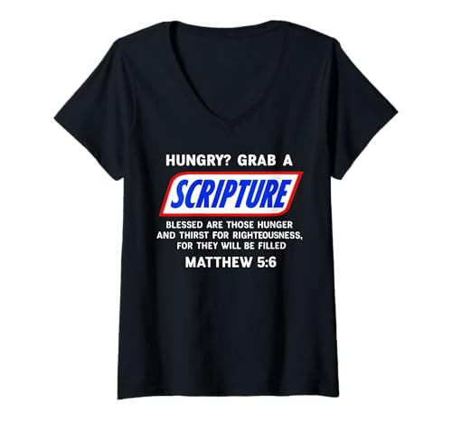Damen Hungry? Grab A Scripture Bibelvers berühmter lustiger Spruch T-Shirt mit V-Ausschnitt Damen Hungry? Grab A Scripture Bibelvers berühmter lustiger Spruch T-Shirt mit V-Ausschnitt von Hungry? Grab A Scripture Bible Verse Saying Humor
