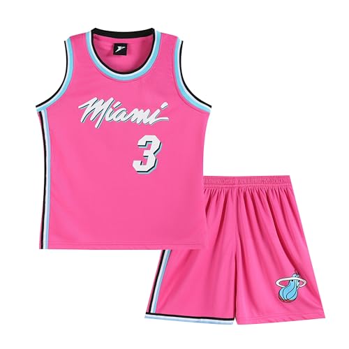 Huniam Jungen 2er-Set Basketball Trainings Ärmellos Trikot und Hose, Basketball Kleidung Kinder, Jungs Jersey (Rosa, 3-4 Jahre) von Huniam