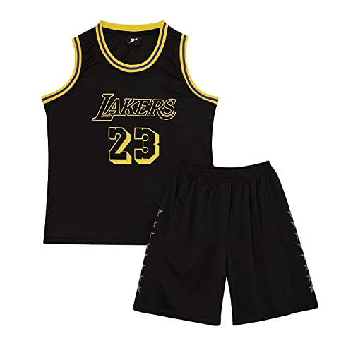 Huniam Jungen 2er-Set Basketball Trainings Ärmellos Trikot und Hose, Basketball Kleidung Kinder, Jungs Jersey (Schwarz, 12-14 Jahre) von Huniam