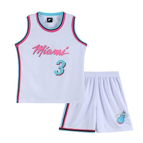 Huniam Jungen 2er-Set Basketball Trainings Ärmellos Trikot und Hose, Basketball Kleidung Kinder, Jungs Jersey (Weiß, 12-14 Jahre) von Huniam