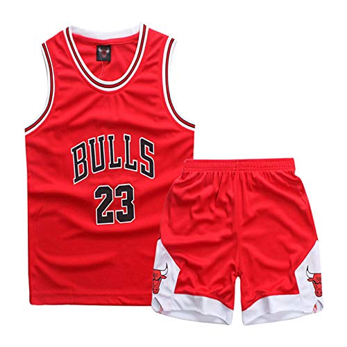 Huniam Jungen 2er-Set Basketball Trainings Ärmellos Trikot und Hose, Mode Basketball Kleidung Kinder, Jungs Jersey Basketball Weste Kinder (Rot, 5-6 Jahre) von Huniam